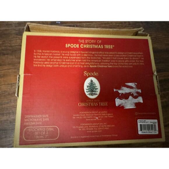 Spode Christmas Tree Stocking Candy Trinket Dishes Set of 2 Red & Green Small 7" - Picture 4 of 7